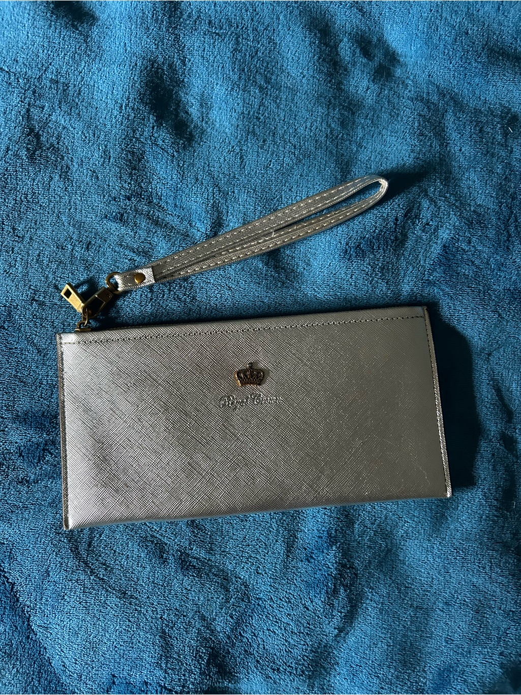 Metallic Silver Wristlet Wallet With Crown Detail